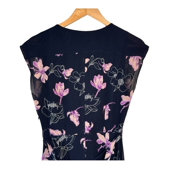 Club Monaco Soft Print Silk Midi Dress in Navy - Picture 7 of 9